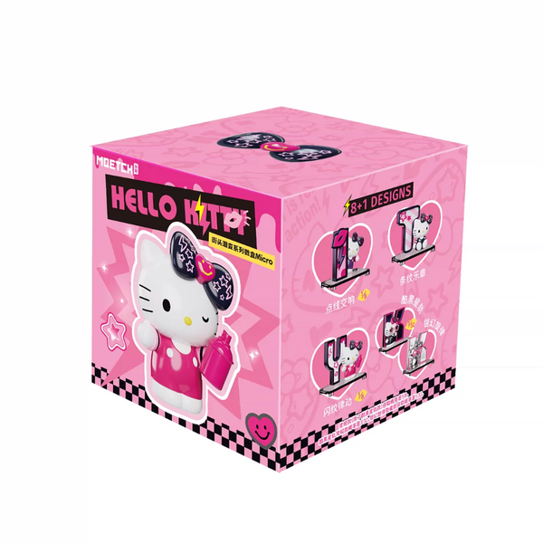 A pink Hello Kitty mystery box with illustrations of Hello Kitty and Chinese text on the side, photographed on a plain white background.